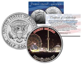 Coney Island * Nighttime * Colorized Jfk Kennedy Half Dollar Us Coin Brooklyn Ny - £6.71 GBP