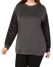 allbrand365 designer Womens Activewear Flocked Sleeve Top, X-Large - £40.07 GBP