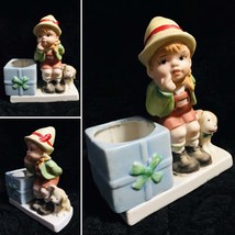 Vintage Christmas Luvkins Little Boy with a Dog ~ Present Box Candle Holder - $10.00