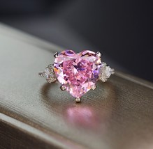 Heart cut 5ct Pink Sapphire Diamond Ring 100% Original 925 sterling silver Engag - £71.66 GBP