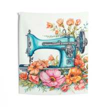 Aqua Blue Sewing Machine and Floral Watercolor Illustration, Artistic Cr... - $28.10+