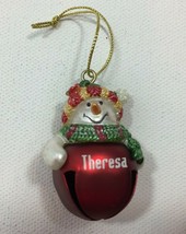 Theresa Frosty Snowman Red Bell Christmas Tree Ornament Name Holiday - $19.99