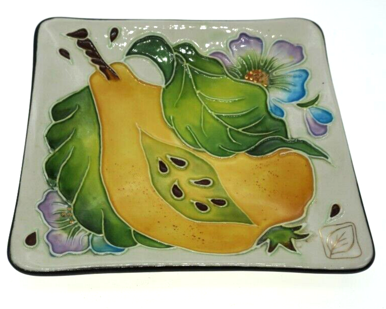 J McCall Pear & Flowers 2004 Blue Sky Square Ceramic Plate Trinket Dish - £17.10 GBP