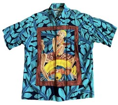 VTG Koko Island Men’s Hawaiian Shirt Sz L Blue Floral Hula Girl Jumbo Pr... - $19.75