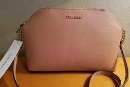 Authentic Calvin Klein Crossbody Leather Pink/Gold Chain Handbag Purse CK - £97.38 GBP