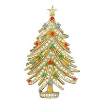 Signed Art Vintage Christmas Tree Brooch Lapel Pin Rhinestone Costume Jewelry - £43.34 GBP