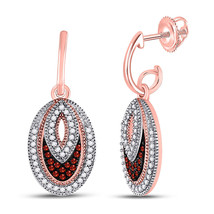 10k Rose Gold Red Color Enhanced Diamond Oval Dangle Earrings - £455.54 GBP