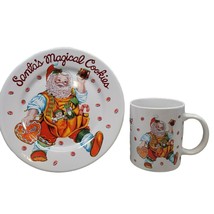 Christmas Santas Magical Cookies Plate and Cup Set Sakura Stoneware Dishware Vtg - £12.05 GBP