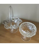 Vintage Fenton Water Lily Glass Basket Footed Clear Satin Glass + Pedest... - €51,22 EUR