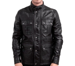 Mens Leather Jacket Flight Bomber Coat Black Line Casual Jacket Size XS ... - £99.23 GBP