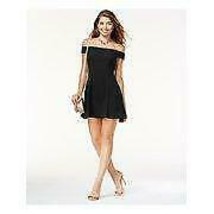 Teeze Me Womens Black Zippered Short Sleeve off Shoulder Micro Mini, Size 5 - $15.00