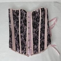 Corset Pink And Black Satin And Tissue Flocking Double Steel Waist Train... - $32.73
