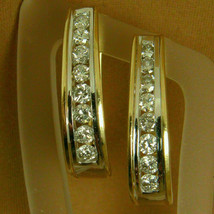 2 Ct Round Cut Diamond  Channel Set Hoop Earrings 14K Two Tone Gold Finish - £77.89 GBP