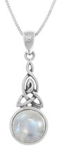 Jewelry Trends Celtic Trinity Knot with Round Moonstone Gem Sterling Silver Pend - £41.76 GBP