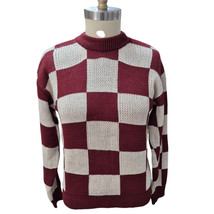 Vtg 90s Y2K Maroon/White Checker Board Knit Sweater Ribbed Knit Trim Mens M - $39.20