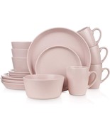 Modern Dinnerware Set For 4 Stoneware Plates Salad Bowls Mugs Dish 16 Piece Pink - $110.50