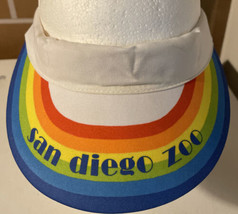 Vtg San Diego Zoo Rainbow Sun Visor White Hat California Retro 70s - $23.75