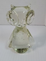 Vtg Art Glass Owl Paperweight w/ Controlled Bubbles Clear 4&quot; MCM - £14.93 GBP