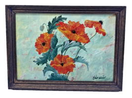 Original Painting Art Framed Poppy Floral Flowers Oklahoma Artist 8&quot; x 6&quot; - £74.45 GBP