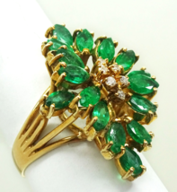 3.32ctw Marquise Natural Emerald &amp; Diamond Cocktail Ring 14k Gold Size 7.25 - £1,268.05 GBP