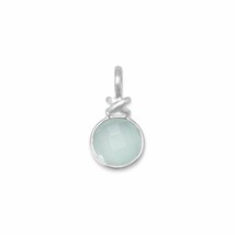 22mm Faceted Sea Green Chalcedony Drop X Design Pendant 925 Sterling Silver Gift - £58.90 GBP