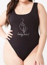 Forever 21 Baby Phat Black Thong Bodysuit Top Plus Rhinestone Logo Size 3X NEW - £12.14 GBP