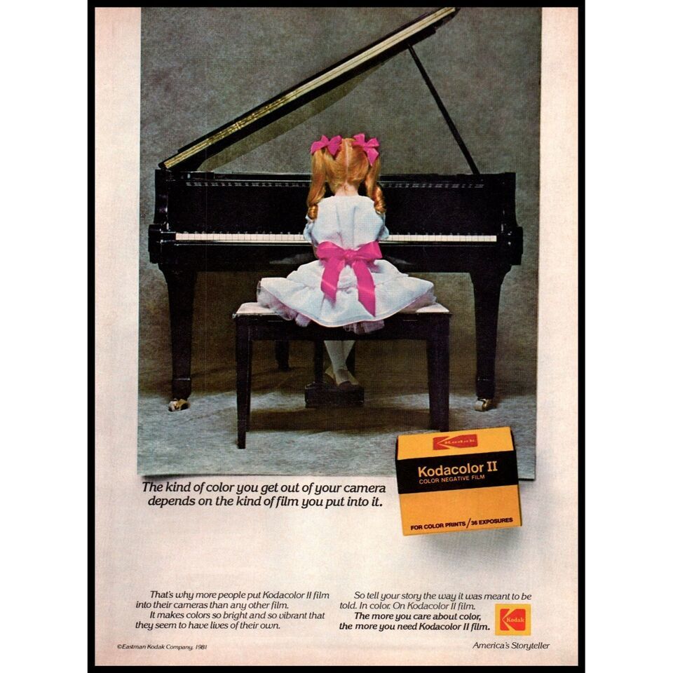 1981 Kodak Kodacolor II Film Vintage Print Ad Little Girl Piano Recital Wall Art - $10.97