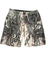 MMA Elite Board Shorts Mens 36 Beige Skull Gladiator Ram Horns AOP Swim Y2K - $628.93 MXN