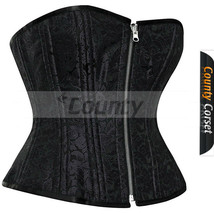 Full Steel Bone Over bust Waist Training Bustier Gothic Black Brocade Zi... - £53.54 GBP