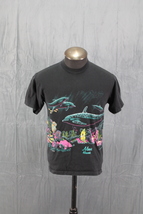 Vintage Graphic T-shirt - Neon Fish and Dolphin Wrap Graphic - Men&#39;s Medium - £35.45 GBP