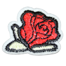 Red Rose Bud Blooming Petal Cartoon Clothing Iron On Patch Decal Embroidery - $6.92
