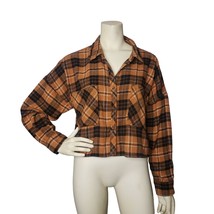 MISS POSH Brown Cropped Flannel Shirt Jacket Size Large - $21.78