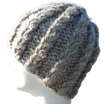 Alpaca Beanie Skully Hat Men Thick Chunky Hand Knit Wool Rib Barn Owl Be... - £26.65 GBP