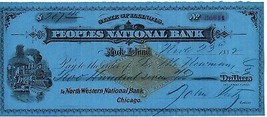 November 23, 1882, Peoples National Bank, Rock Island, Illinois, Check D... - £7.07 GBP