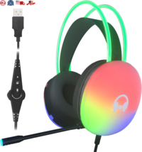 Wired Gaming Headset RGB LED 7ft Cable Headphones With Mic for PC &amp; Games - £42.02 GBP