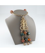 Plaqué Or Bédouin Filigrane Collier Ambre Et Pierre de Sang Magnifique - $5,367.78 MXN