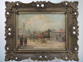 Eugene Laforet(1884-1955) American Horse Coach and Market Scene American Oil on - £361.30 GBP