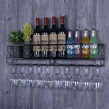 Wall Mounted Iron Wine Rack Bottle Champagne Glass Holder Shelves Bar Ho... - £18.27 GBP+