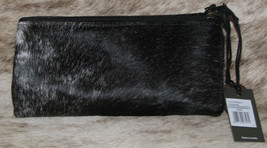 Myra Bag #2700A Black&amp;White Hairon, Leather 7.5&quot;x2&quot;x4.5&quot; Pouch Makeup Ba... - $24.09