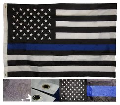 4x6 Embroidered Thin Blue Line Police USA American 210D Nylon Flag 4&#39;x6&#39; Clips F - £50.10 GBP