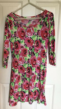 Fantastic Fawn Shift Dress Stretch Rose Print 3/4 Sleeve floral SMALL made USA - £11.72 GBP