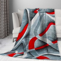 Jreergy Flannel Fleece Blanket - Gray Black Red White Swirls Throw Blanket For - $57.98