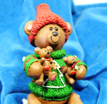 Vintage Articulated Ceramic Sitting Bear Tree Sweater &amp; Bear Dolls Holid... - £7.47 GBP