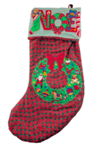 Christmas Stocking Applique Noel Wreath Large 24 in. Handmade - $32.66