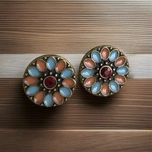 Bohemian Flower Earrings, Colorful Enamel Earrings, Vintage Inspired Jew... - $14.85