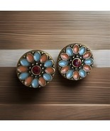 Bohemian Flower Earrings, Colorful Enamel Earrings, Vintage Inspired Jew... - $20.37 CAD