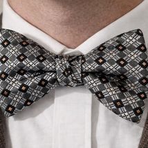 VTG 1960s Royal Rust Clip Bow Tie Silver Black Geometric Mod Formal - $24.95