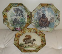 Decoupage Glass 3 Octagonal Fauna Plates Signed B. Cardona - £50.60 GBP