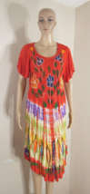 Asha Tie Dye  Floral Colorful Short Sleeve Shift Boho Dress Womens One Size New - £23.64 GBP