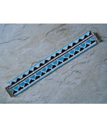 Bracelet: Tribal Motif, Turquoise / Black / White, Peyote Stitch, Tube C... - £30.66 GBP